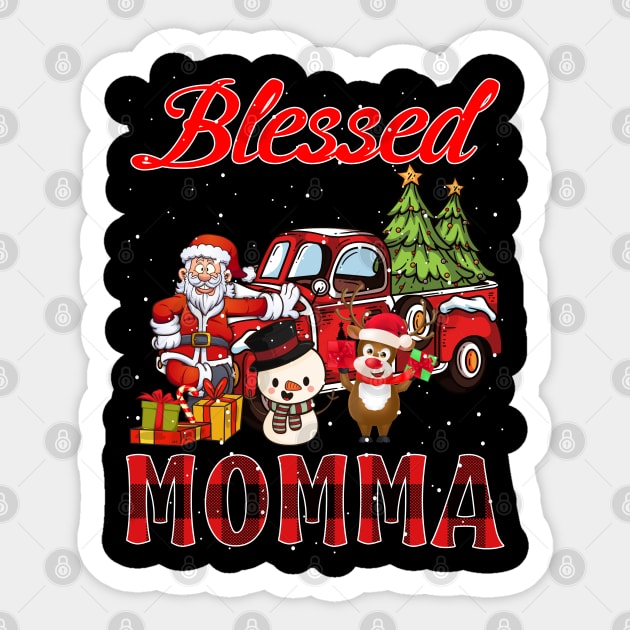 Blessed Momma Red Plaid Christmas Sticker by intelus